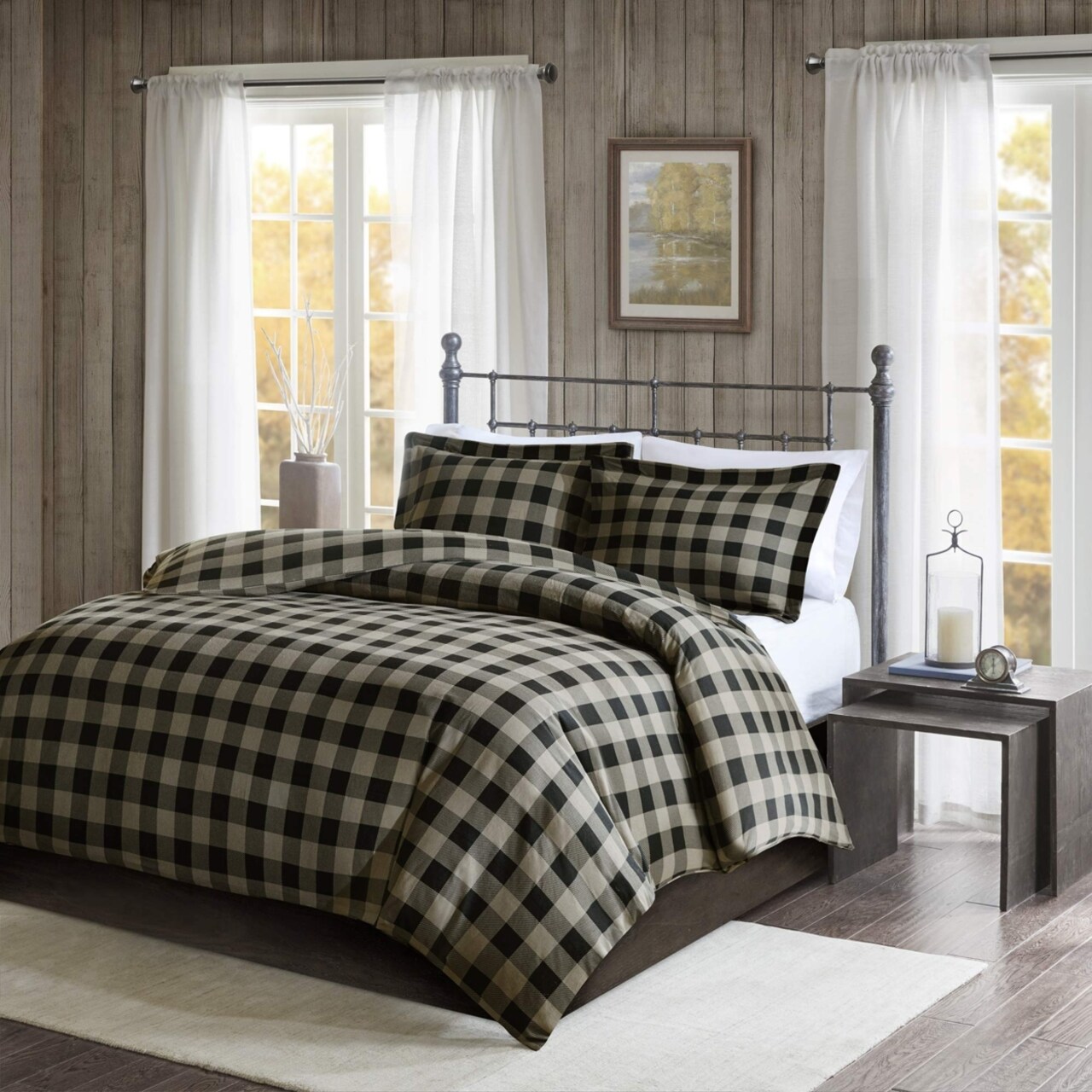 Woolrich   100% Cotton Duvet Cover Bedding Set - Full/Queen - Black/Tan